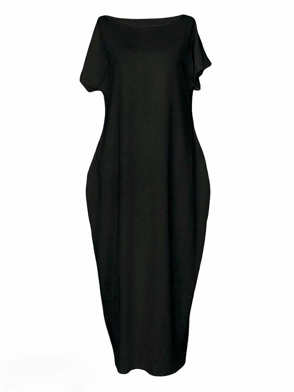 Source Unknown Black Scoop-Neck Short-Sleeve Maxi Dress